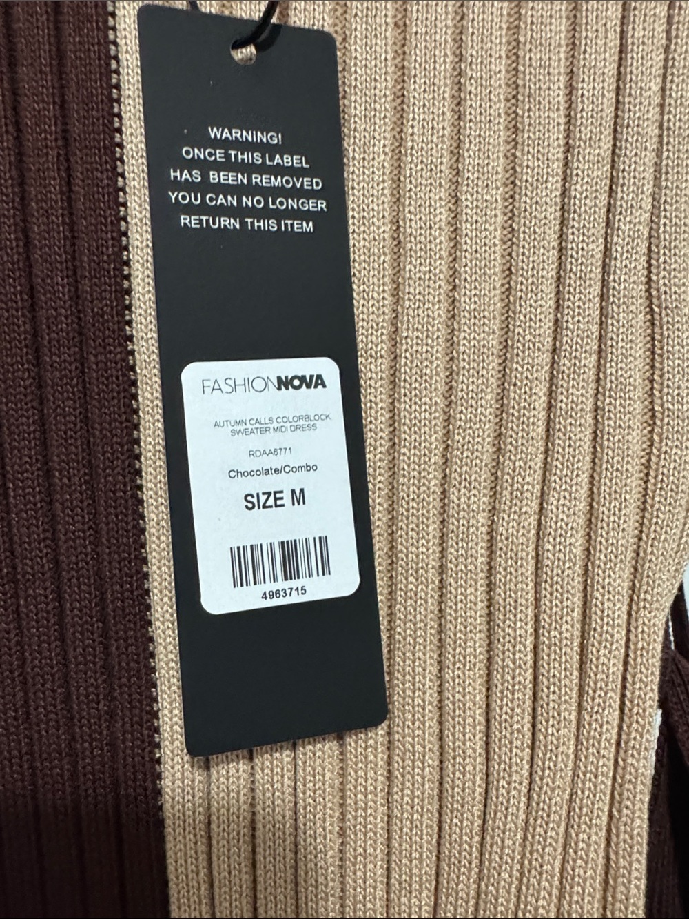 Autumn Vibes -  Two-Tone Asymmetrical Ribbed Wrap Dress in Brown and Tan - Picture 4 of 8